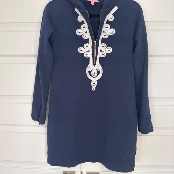 Lilly Pulitzer Jersey Style Hooded Dress - Navy Blue/White Size S - Picture 3 of 5
